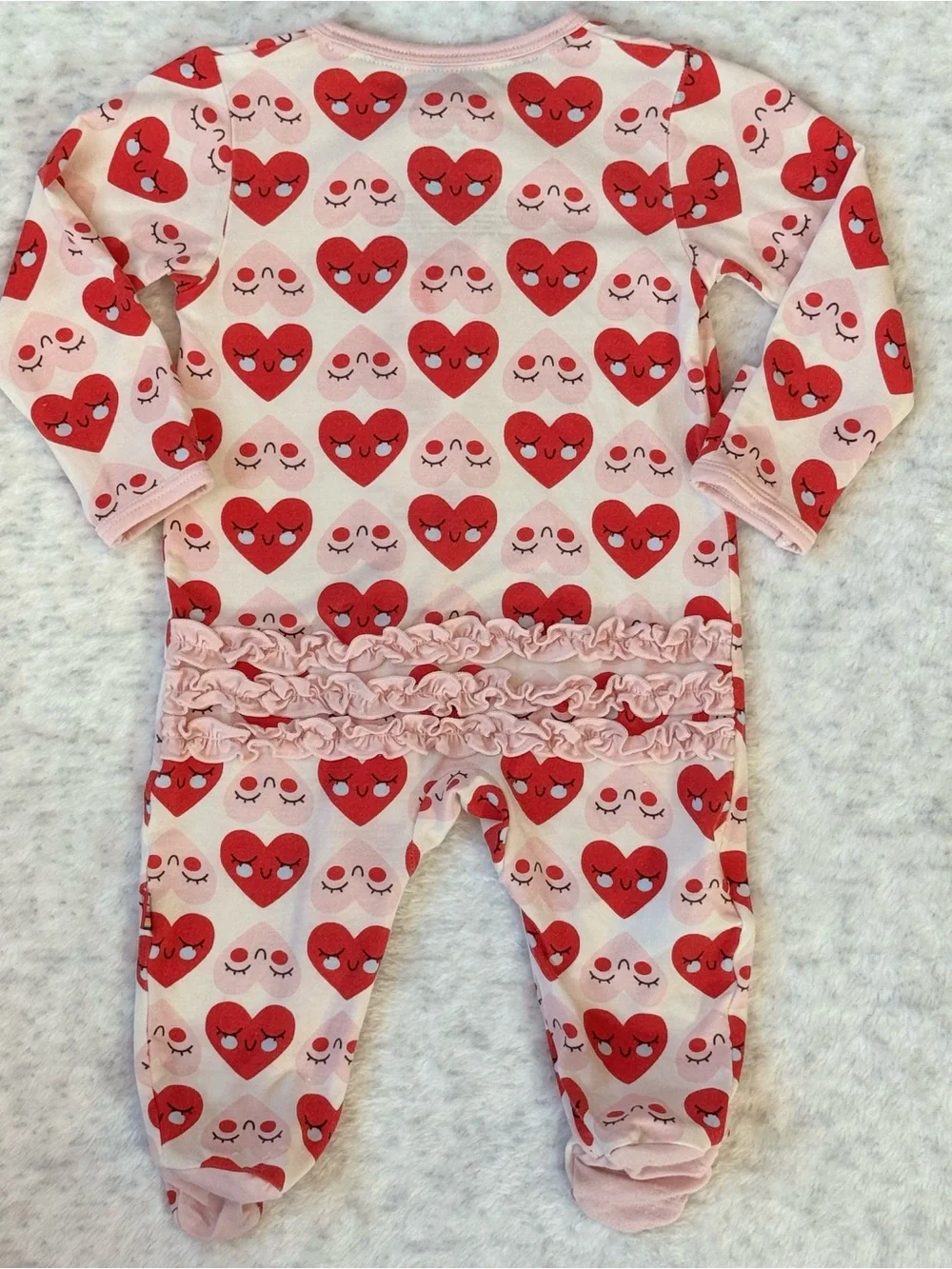+Magnetic Me Heart Ruffle Footie Sleeper 0-3M Baby Girl Modal Valentine Pink Red